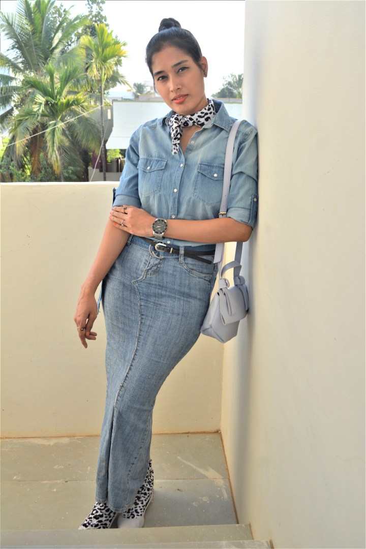 New Take On Denim On Denim Outfit With Cow&nbsp;Print